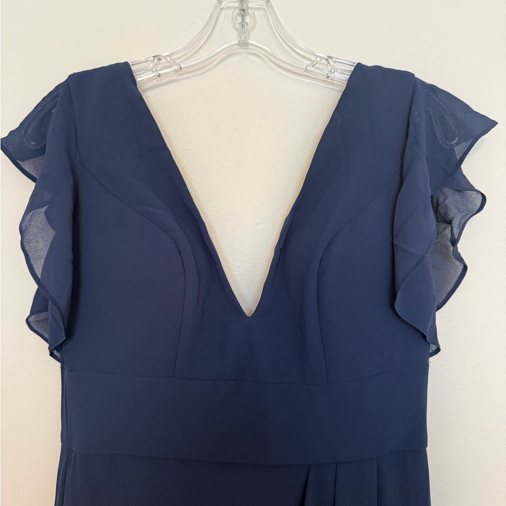 David's Bridal Blue Ruffled Sundress with Flutter Sleeves